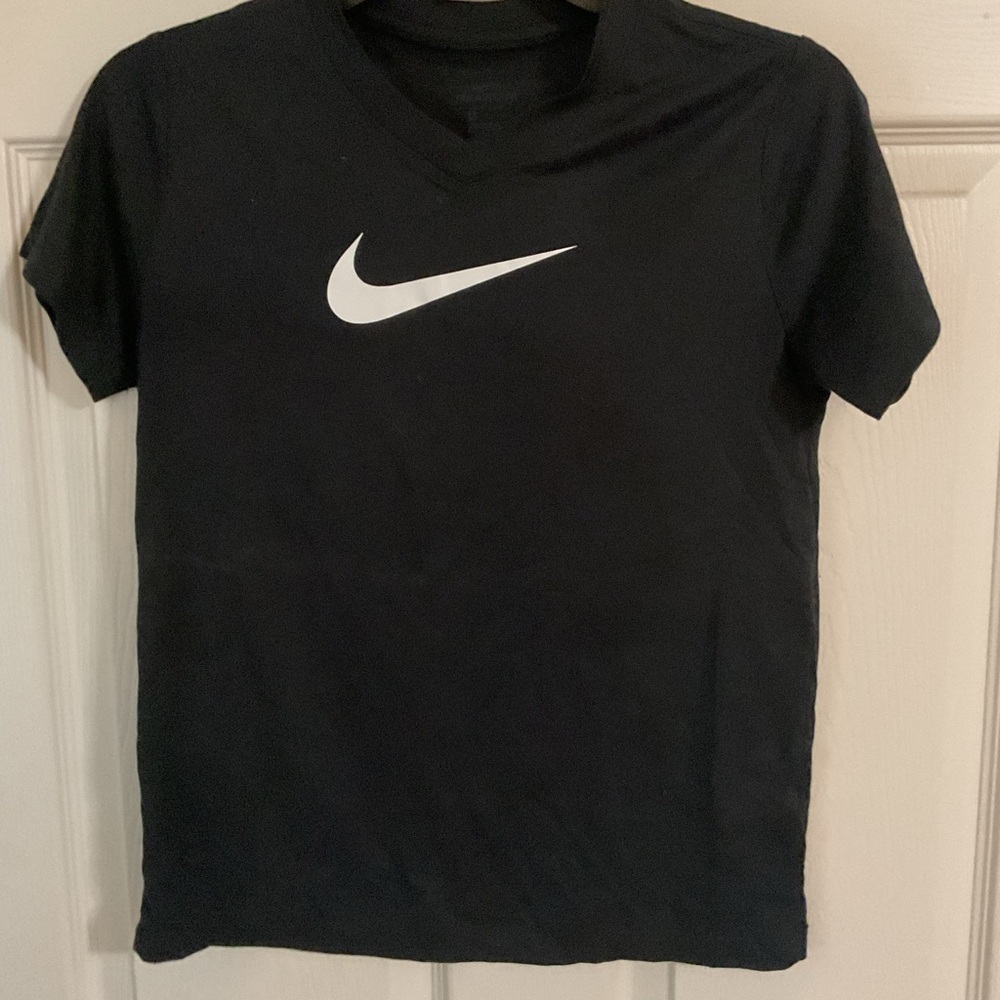 Nike Black Womens V Neck V-Neck Dri fit T-Shirt with White Logo s Small